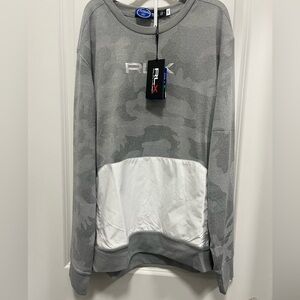 RLX By Ralph Lauren Mens Medium Pullover Gray And White NWT